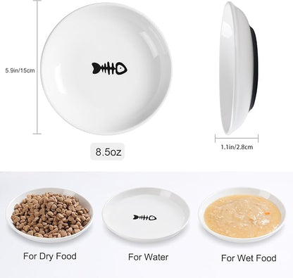 Cat Food Bowl,Healthy Ceramic Cat Bowls for Indoor Cats,Anti Whisker Fatigue Cats Dishes Set,Shallow Wide Kitten Plates for Food and Water,Non-Slip Silicone Bottom,6 Pack