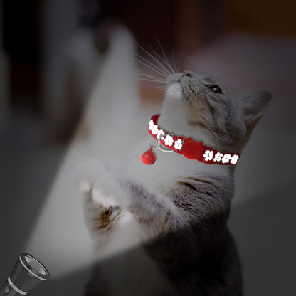 BANMODER 2 Pack Reflective Cat Collar Breakaway with Bell,Personalized Kitten Collars,Adjustable Safety Buckle Collar for Male Cats Girls & Boys (Red)