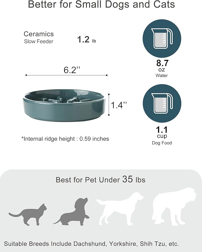 Ceramic Maze Dog Slow Feeder with Non-Slip Silicone Rim – Heavy-Duty Stoneware Bowl with Puzzle Pattern for Bloating & Obesity Prevention (Blue-S)