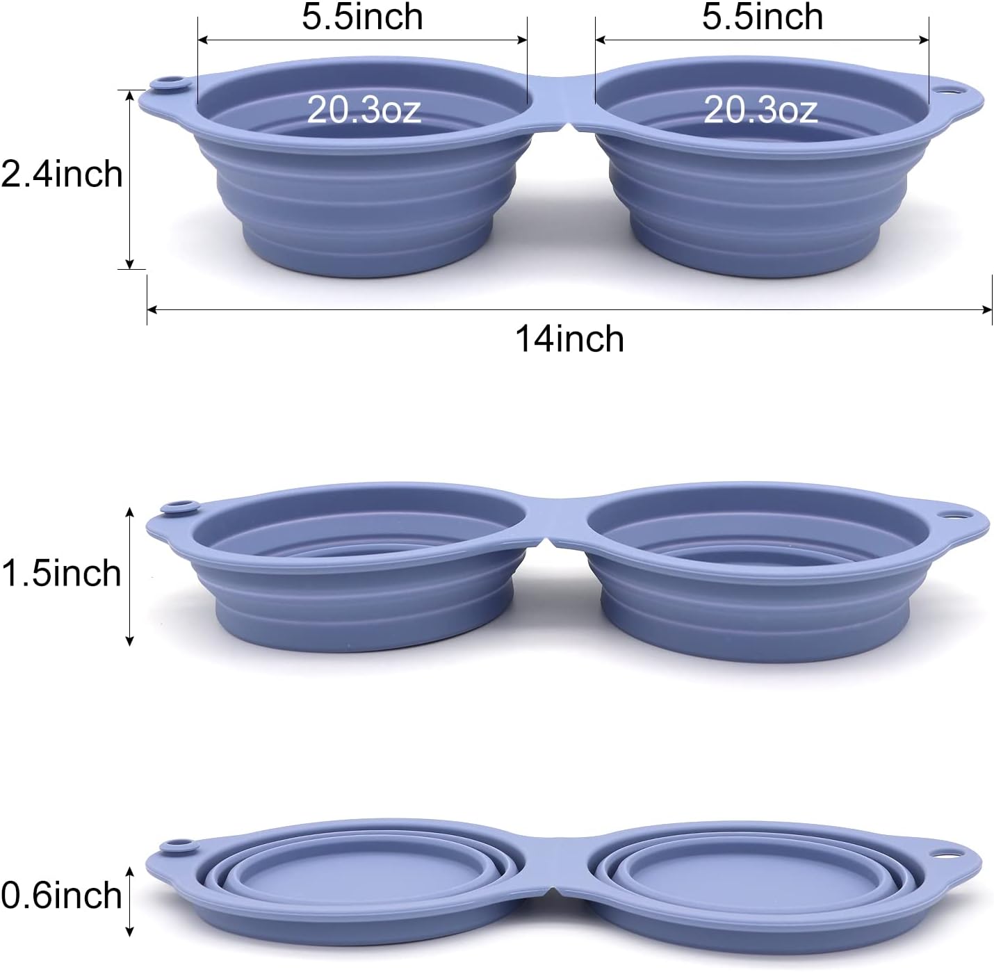 SLSON Collapsible Dog Bowls,Integrated Molding Dog Double Bowl No Plastic Rim 2 in 1 Foldable Pet Food & Water Bowl Cat Feeder Dish for Walking,Hiking,Camping (Taro Purple)