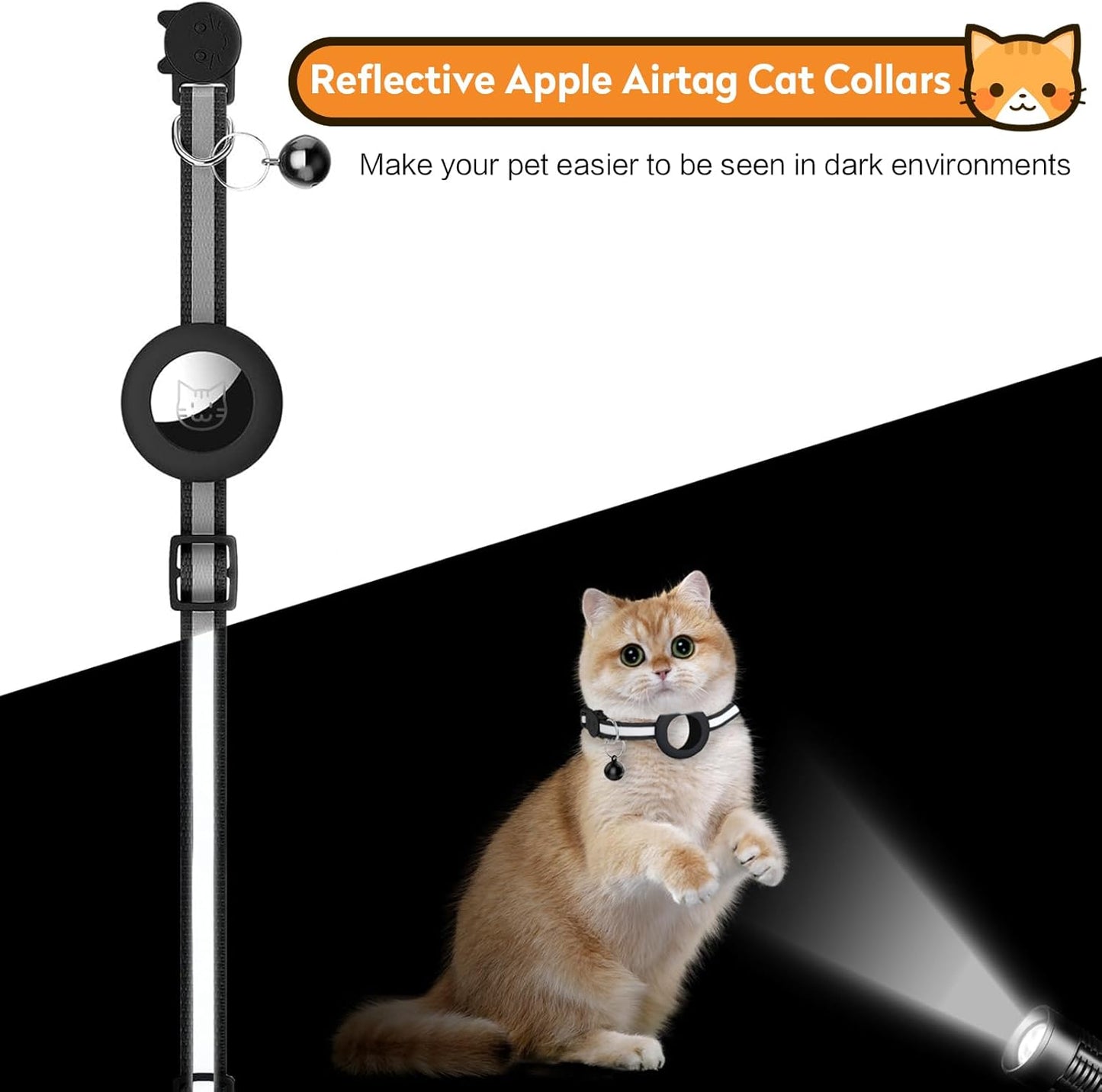 2 Pack Airtag Cat Collar with Bell, Reflective Nylon Kitten Collar with Apple Air Tag Holder and Breakaway Safety Buckle for Puppy Girl Boy Cats, 3/8" in Width and Lightweight, Pink