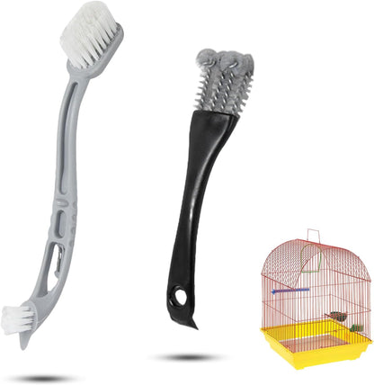 2 Pcs Bird Cage Cleaner Brush & Scoop with Long Handle and Curved Brush Head, 2-in-1 Bird Cage Cleaner with Front and Back Brushes for Kennel, and Parrot Perch Cleaning