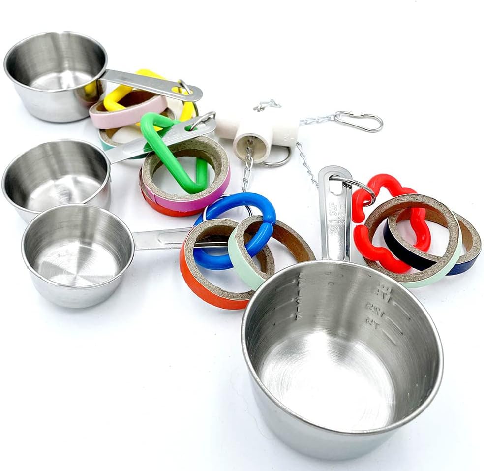 Stainless Steel Chewable Parrot Toys with Pullable Pots, Cardboard Rings - Durable Bird Toys for Medium and Large Parrots Amazons, Mini Macaws, African Greys, Cockatoos, Eclectus