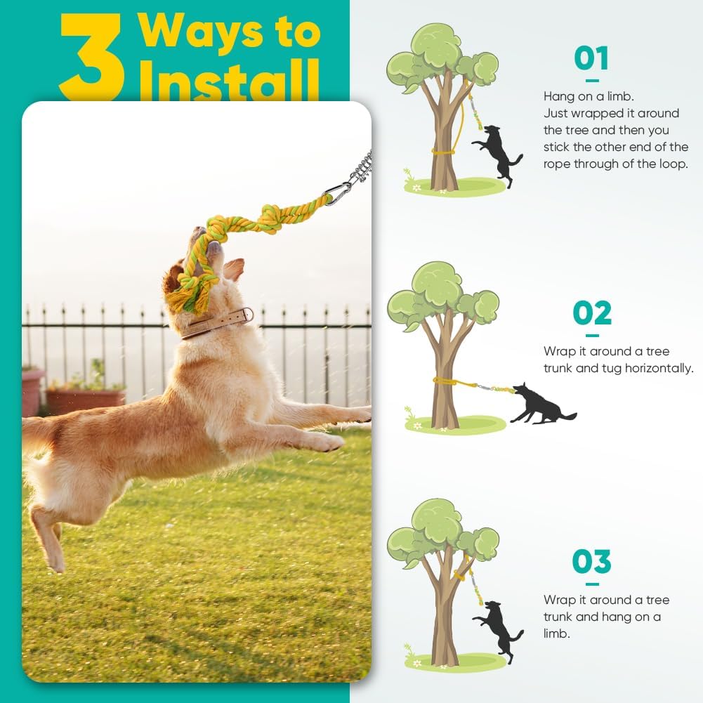 Petbobi Bungee Dog Toy, Outdoor Dog Tug Toy for Pitbull Interactive Exercise, Spring Pole Tug-of-War Toy with Durable Rope, Hanging Toy for Large Dogs to Reduce Boredom, Yellow