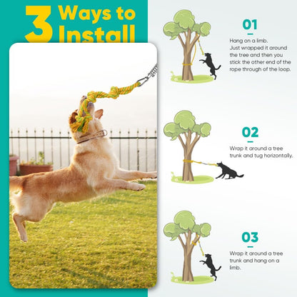 Petbobi Bungee Dog Toy, Outdoor Dog Tug Toy for Pitbull Interactive Exercise, Spring Pole Tug-of-War Toy with Durable Rope, Hanging Toy for Large Dogs to Reduce Boredom, Yellow