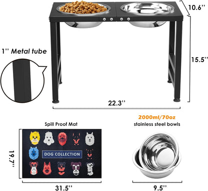 Metal Elevated Dog Bowl for Large 𝐋𝐚𝐫𝐠𝐞 Raised Bowl Stand with Sprill Proof Mat and 2000ML Pet Bowls, Food & Water Bowls 16" Tall Dog Feeder for Large Breed