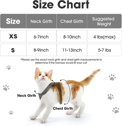Cat Vest Harness and Leash Set for Walking Escape Proof, Adjustable Kitten Harness Breathable Mesh with Reflective Strips Harness for Kitty Puppy Bunny (Grey,XS)
