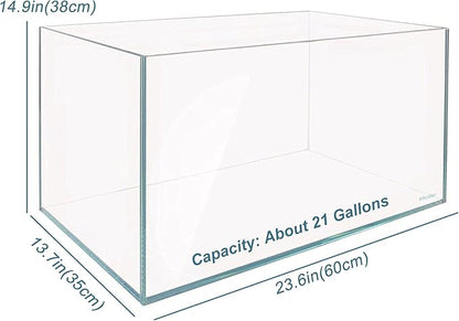 Ultra Clear Rimless Aquarium Tank 6-60 gallons Low Iron Glass (21Gal - Top Glass Canopy)
