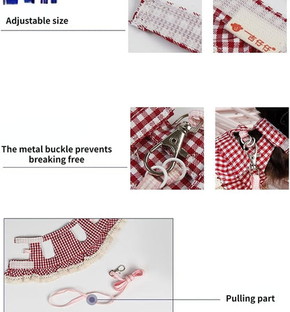 Guinea Pig Harness and Leash Plaid Hamster Harness, Adjustable Ferret Harness and Leash Set No Pulling Walking Vest for Ferret Chinchilla and Similar Small Animals (Large,Pink)