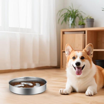 Slow Feeder Dog Bowl Stainless Steel, Heavy Duty with Non-Slip Base Dog Food Bowls for Small Medium Large Breed Size Dogs to Slow Down Eating
