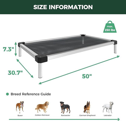 FXW TitanNest Chew-Proof Elevated Dog Bed, Raised Cot for Indoor/Outdoor/Camping Use, Durable & Waterproof Cooling Pet Bed for Large Dogs, 50.0" L x 31.0" W x 7.3" H, Black