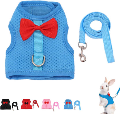 Bunny Harness and Leash for Walking Escape Proof,Mesh Breathable Adjustable Rabbit Leash Camping Hiking Training for Ferret Kitten Puppy Blue M (Chest:9.4-11.8")