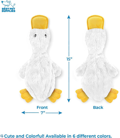 Best Pet Supplies Interactive Squeaky Dog Chew Toy, Ideal Dog Toys for Chewers, Small, Medium & Large Dogs, and Fetch Lovers - Crinkle Duck (White, Yellow & Green), Large