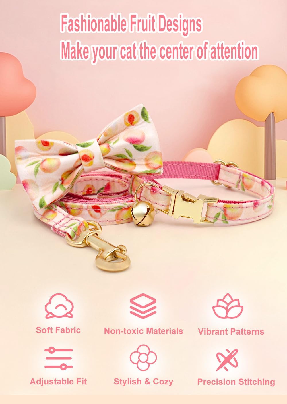 Personalized Cat Collar with Engraved Name Phone Number for Boy and Girl Kittens (Fruit)