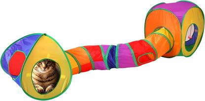 Pet Cat Tunnel, Tent Kit Tunnels for Indoor Cats, Collapsible Pet Tunnel for Kitten, Puppy, Rabbit, 25cm-Wide Tunnels, Durable & Breathable, with Peek Hole Toy Ball