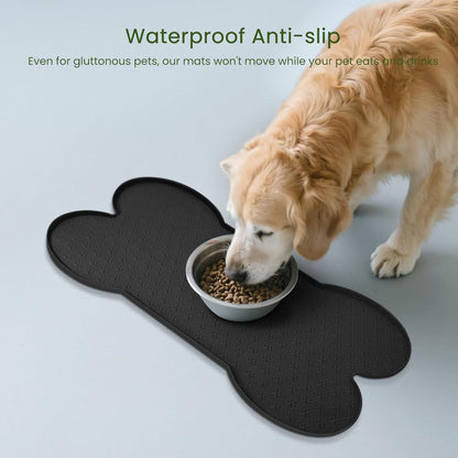 Dog Food Mat Anti-Slip Silicone Dog Bowl Mat Thicker Pet Placemat Waterproof Cat Feeder Pad with Raised Edge Puppy Kitten Feeding Mats Suitable Small Medium-Sized Dogs Cats Eating Tray