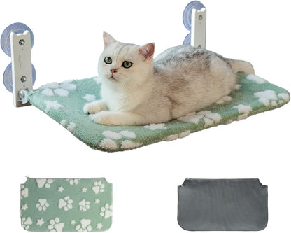 Cat Window Perch, Foldable Cat Window Hammock with Cute 3D Textured Flower Cover, Breathable Mesh Cover and Strong Suction Cups, Cordless Window Seat Bed for Indoor Cats (Green, Medium)