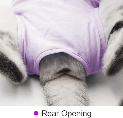Cat Surgery Recovery Suit Cat Onesie for Cats After Surgery Spay Surgical Abdominal Wound Skin Diseases E-Collar Alternative Wear (Purple-L)