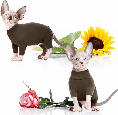 ROZKITCH XS Cat Clothes, Breathable Soft Cat Jumpers for Hairless Cats, Devon Rex, Cornish Rex, Peterbald, Coffee XS