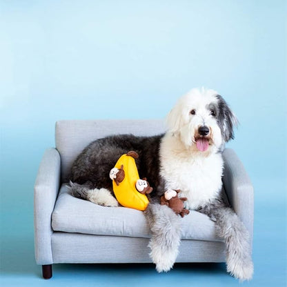 ZippyPaws Burrow- Interactive Dog & Puppy Toys for Boredom, Stimulating Pet Products to Keep them Busy, Hide & Seek Plush Puzzles, Squeaky Toy for Enrichment, For Small & Medium Dogs- Monkey 'n Banana