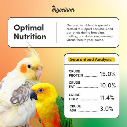 Mycelium Organic Cockatiel & Parrotlet Bird Seed (5 LBS) | Filler-Free Bird Food with Hulled Seeds for Cockatiels & Parrotlets | Supports Daily Energy, Immunity & Digestion | Non-GMO, Made in USA