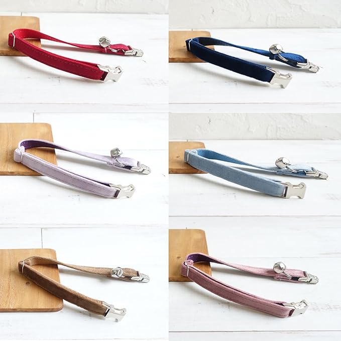 Personalized Cat Collar with Custom Name Plate, Customize Engraved Metal Buckle, Adjustable Velvet Tough Nylon Cat ID Tag Collars with Bell