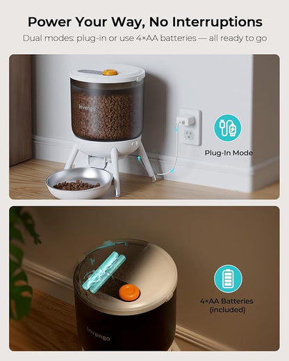 MeowServe B10 Automatic Cat Feeder, 3L Timed Pet Feeder with One-Touch Top Button Feeding, Dual Power, Anti-Bug Design, Visible Hopper, Up to 6 Meals Daily for Cats and Small Dogs