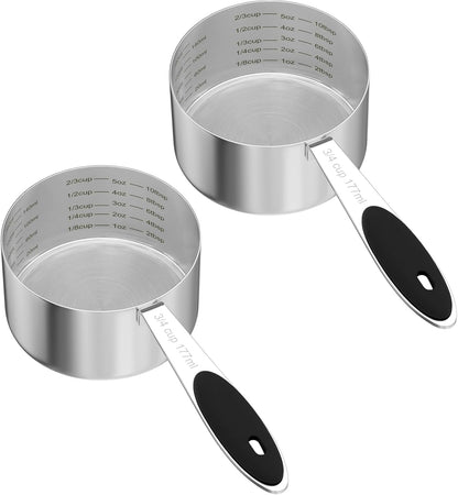 2PCS 3/4CUP(177ml) Dog Cat Food Scoop, Stainless Steel Measuring Cup, Metal Pet Scooper with Inner Precision Scale Measurement