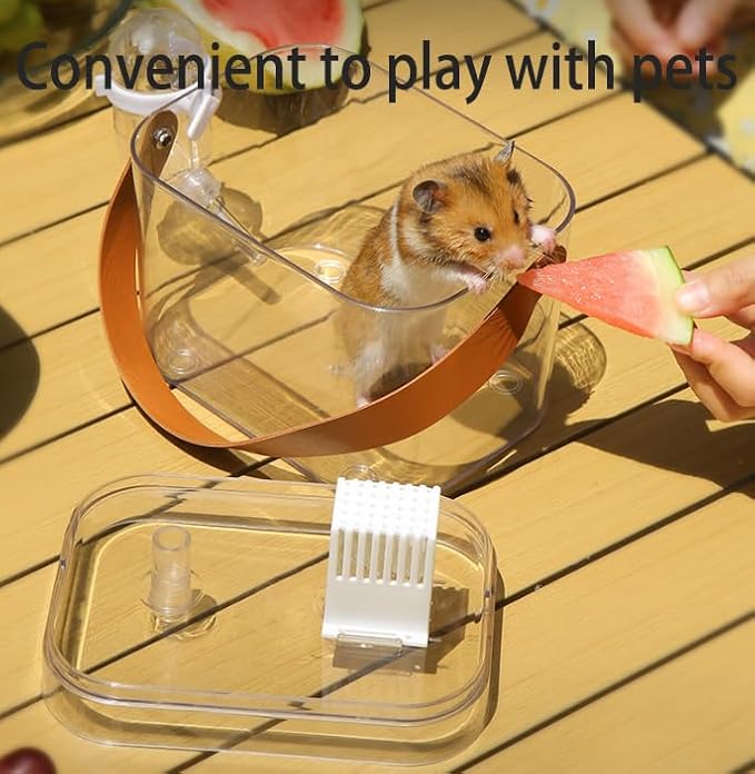 KAMEIOU Travel Small Animals Guinea Pig Cage Carrier for Hamsters Hedgehogs Ferret Guinea Pigs Portable Carrier Cage with Belt Handle Ice Storage Water Bottle 360° Transparent Breathable Box Carriers