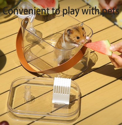 KAMEIOU Travel Small Animals Guinea Pig Cage Carrier for Hamsters Hedgehogs Ferret Guinea Pigs Portable Carrier Cage with Belt Handle Ice Storage Water Bottle 360° Transparent Breathable Box Carriers