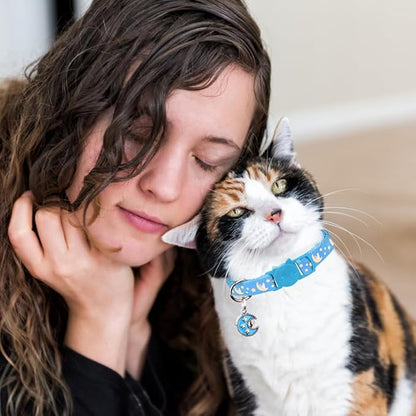 2Pcs Breakaway Cats Collars Cat Collars for Boy Cats Adjustable Kitten Collars with Bell,Black+Light Blue