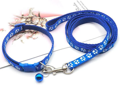Dark Blue Puppy Dog Collar Leash Set, Nylon Basic Reflective Cat Collar Paw Print for XXS Xs Small Dog Pet Animal Tiny Kitten Boy Girls