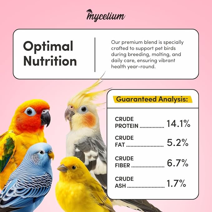 Mycelium Pet Bird Cuisine Bird Food (5 LB Bag) | Organic Parakeet Food, Cockatiel & Lovebird Seed Mix | High Protein, Vitamins & Minerals with Fruits & Vegetables | Non-GMO, USA Made
