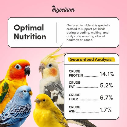 Mycelium Pet Bird Cuisine Bird Food (5 LB Bag) | Organic Parakeet Food, Cockatiel & Lovebird Seed Mix | High Protein, Vitamins & Minerals with Fruits & Vegetables | Non-GMO, USA Made