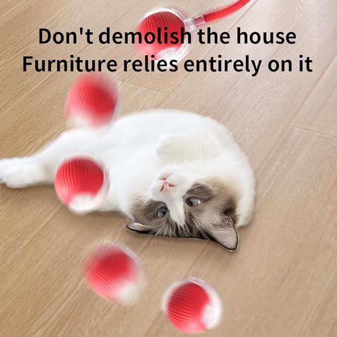 Marchul Interactive Cat Toys Ball, Automatic Moving Cat Toy for Bored Indoor Cats, Active Rolling Ball for Dogs, 360° Smart Pet Toy Fast Rolling on Carpet (Red)