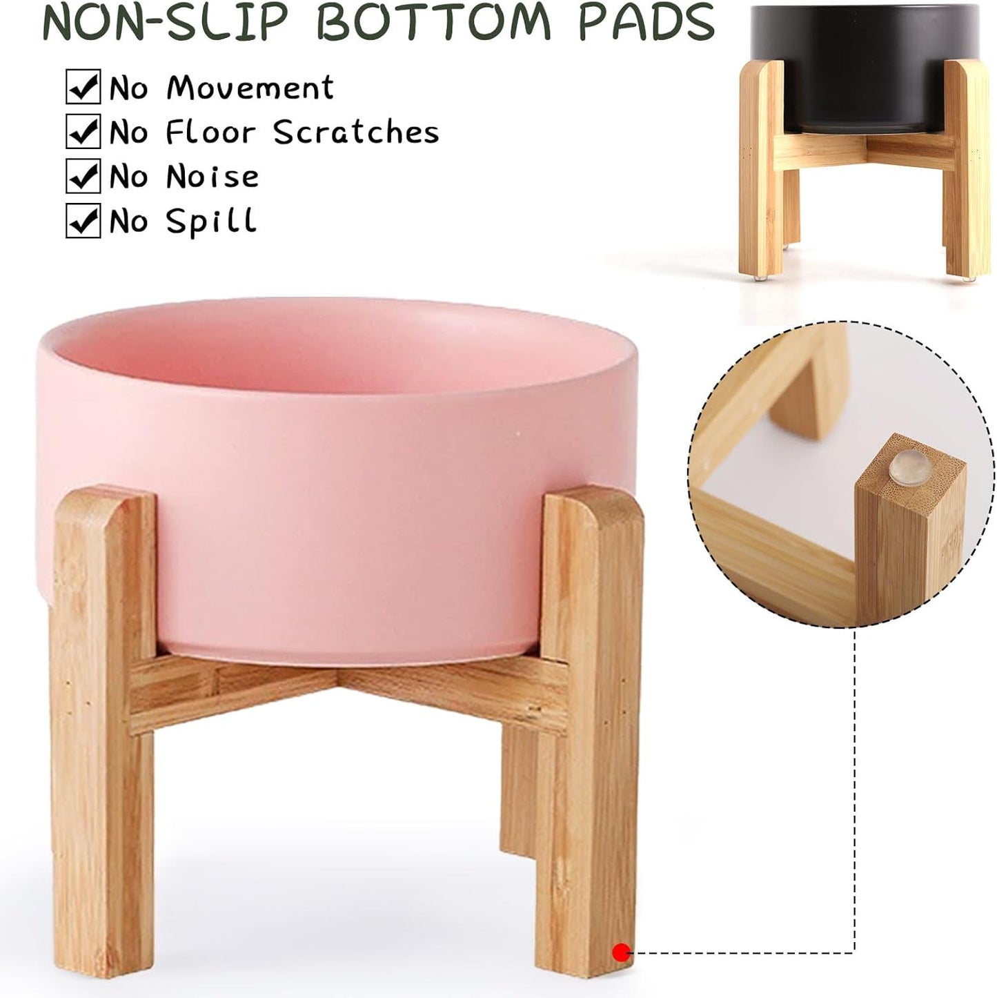 Petygooing Pink Elevated/Raised Ceramic Dog Bowl for Medium and Large Breeds, Dog Food Water Dish with Stand,Pet Feeding Bowl with Anti Slip Rubber Large Dogs(1800ml 7.6 Cups)