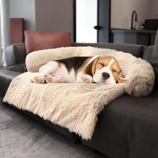 Tinaco Luxurious Calming Dogs/Cats Bed Mats, Dog Pad Washable Removable Couch Cover, Plush Long Fur Mat for Pets, Waterproof Lining, Perfect for Small, Medium and Large Dogs and Cats (Beige, 36"x31")