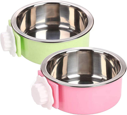Dog Crate Bowl, Hanging Stainless Steel Removable Pet Crate Water & Food Bowls, Pet Cage Feeder Container Coop Cup for Cat Puppy Birds Rats Guinea Pigs Rabbit Hamster (2PCS)