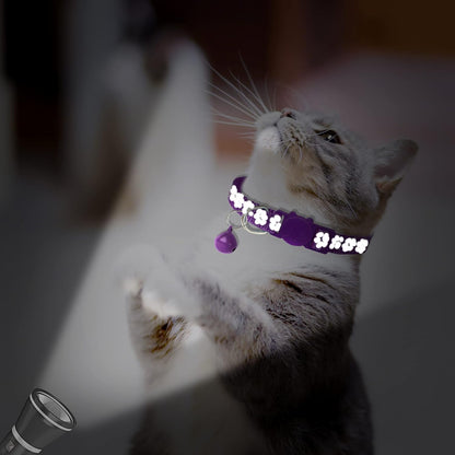 BANMODER 2 Pack Reflective Cat Collar Breakaway with Bell,Personalized Kitten Collars,Adjustable Safety Buckle Collar for Male Cats Girls & Boys (Purple)