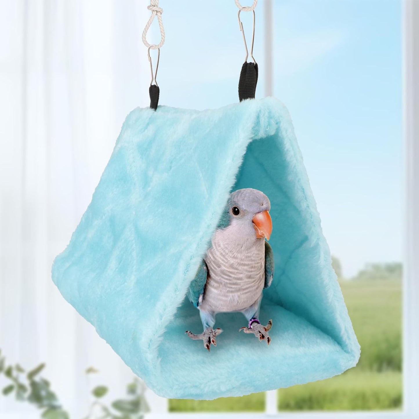Wontee Bird Nest House Warm Bird Bed Hanging Hammock Snuggle Hut for Budgies Parakeets Caique Senegal Quaker Parrots Cockatiels Conures (Blue)