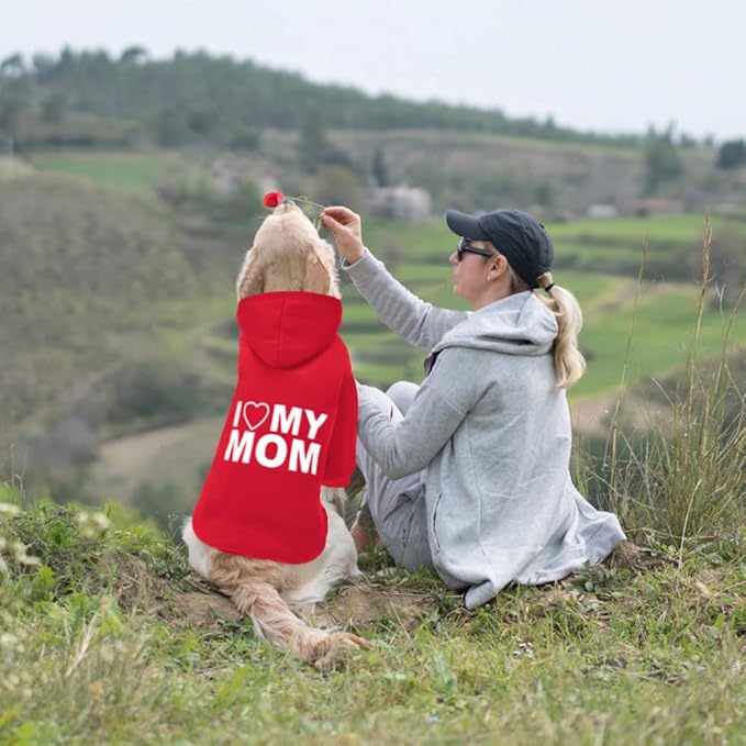 GreenJoy Dog Sweater Dog Hoodie Cold Weather Coat Hooded Sweatshirt for Puppies,Cats, Small Medium Large Dogs (Red(I Love My Mom), X-Small)