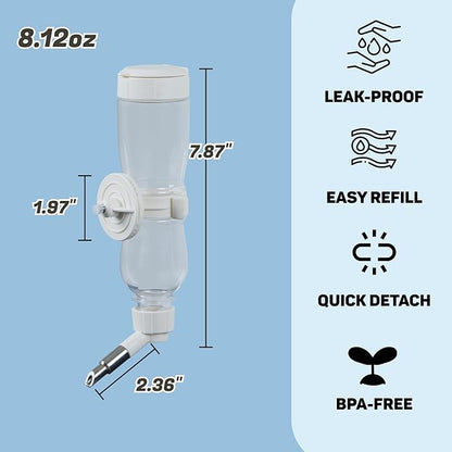 Leak-Proof Small Animal Water Bottle for Chinchillas, Birds, Hamsters, Guinea Pigs, Rabbits and Other Small Pets. (White, 8.12oz)