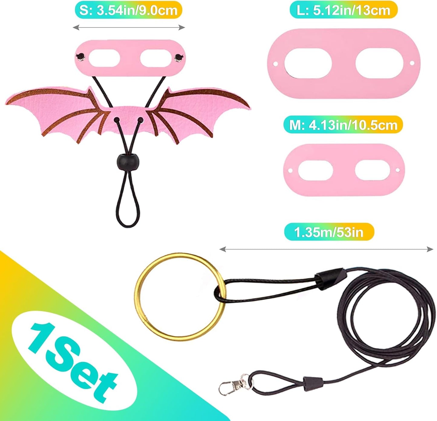 3 Sizes S/M/L Adjustable Soft Leather Bearded Dragon Leash and Harness Set with Cool Wings, Reptile Lizard Costume Accessories for Geckos, Iguanas, Small Pets, Outdoor Walking