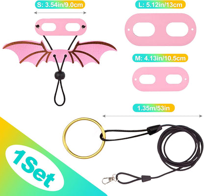 3 Sizes S/M/L Adjustable Soft Leather Bearded Dragon Leash and Harness Set with Cool Wings, Reptile Lizard Costume Accessories for Geckos, Iguanas, Small Pets, Outdoor Walking