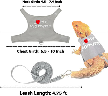 Bearded Dragon Adjustable Clothes Harness with Leash,Bearded Dragon Harness Leash Set for Lizards,Chameleon, Traction Rope Walking Leash Reptile Halloween Costume Accessories