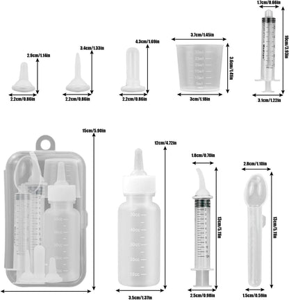 Suxgumoe Pet Feeding Bottle Set, Feeding Silicone Nipple with Bottle and Syringes, Reusable Pet Nursing Kits Feeding Tools for Rabbits, Small Animals (1 Bottle+3 Nipples+2 Syringes + 1 Cup+ 1 Spoon)