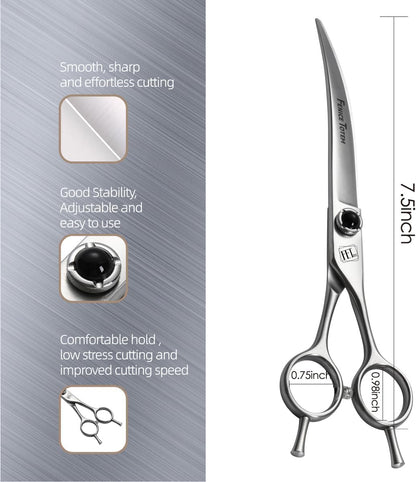 Dog Grooming Scissors: 7.5 inch Pet Curved Shears Made Of Japanese 9CR Advanced Stainless Steel Professional Grooming Scissors for Dogs Cats and Other Pets