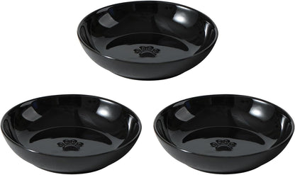 5.7'' Ceramic Wide Whisker Friendly Cat Dishes, Set of 3 Ceramic Cat Bowls, Indoor Kitten Feeding Food& Water Dish to Prevent Whisker Fatigue(3 Pcs, Black)