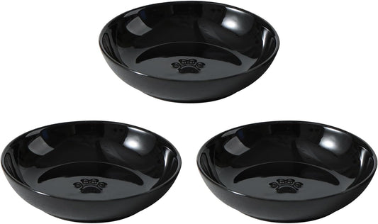 5.7'' Ceramic Wide Whisker Friendly Cat Dishes, Set of 3 Ceramic Cat Bowls, Indoor Kitten Feeding Food& Water Dish to Prevent Whisker Fatigue(3 Pcs, Black)