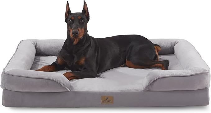 Bedfolks Orthopedic Dog Bed, Waterproof Dog Sofa Bed for Extra Large Dogs, Egg Foam Pet Couch Bed with Removable Washable Cover and Nonslip Bottom, Light Grey